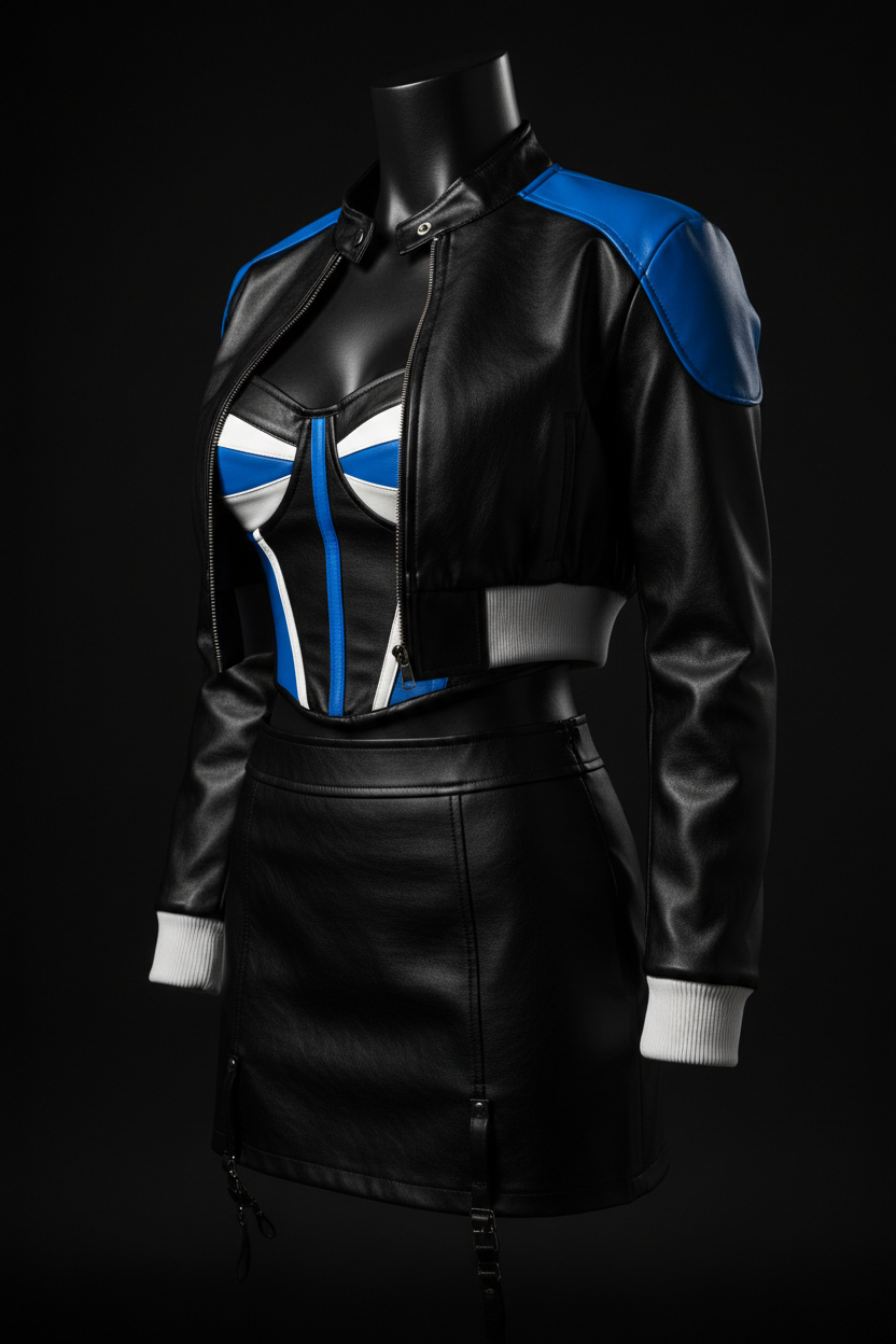 Racing Corset Set Blue White — Full set 3/4 front angle
