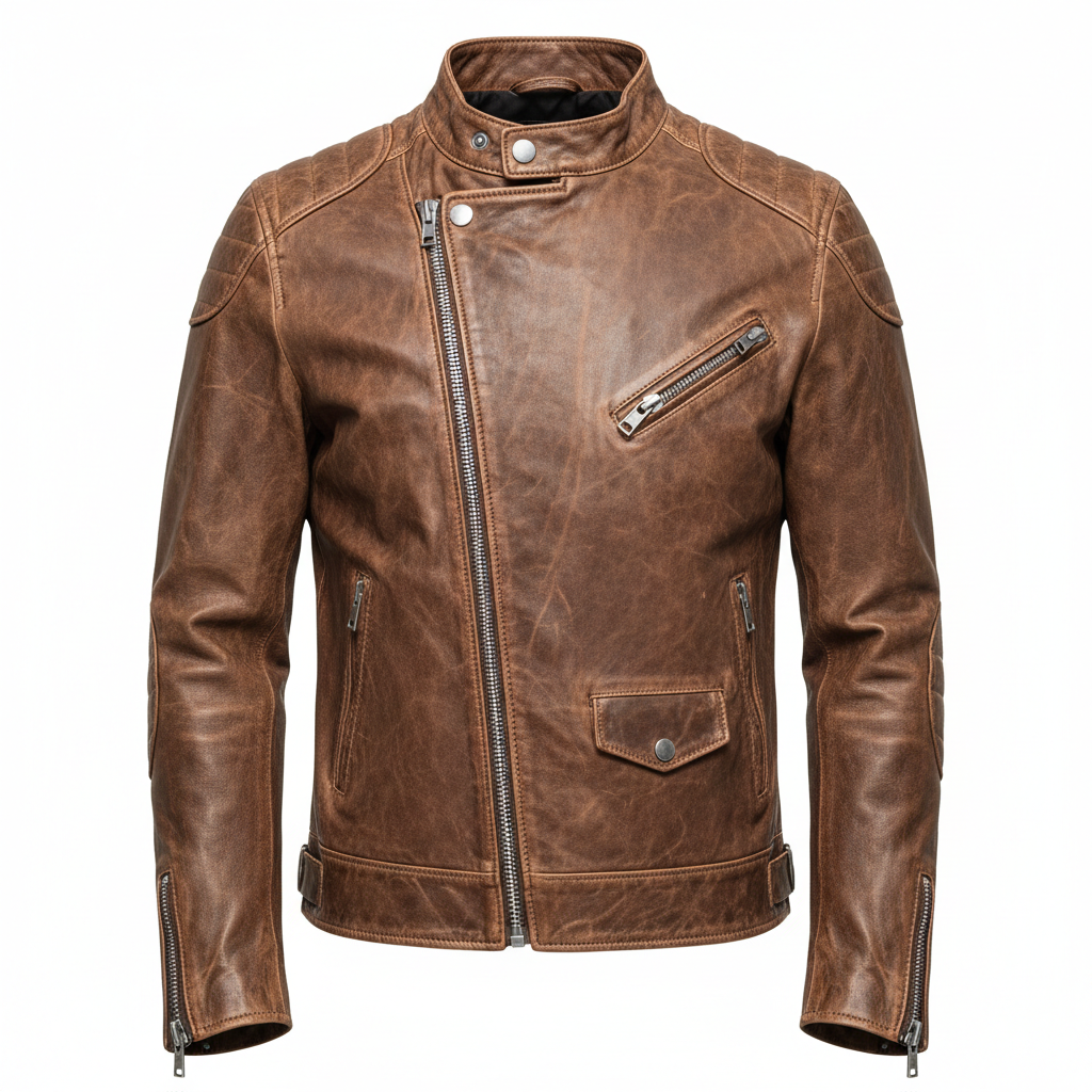 Men's Casual Buffalo Leather Jacket - Front View