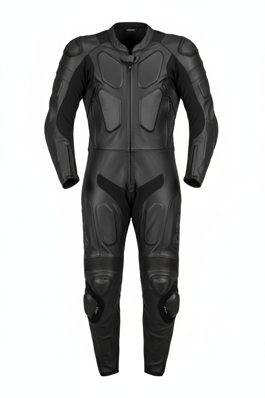 Black one-piece race suit front view