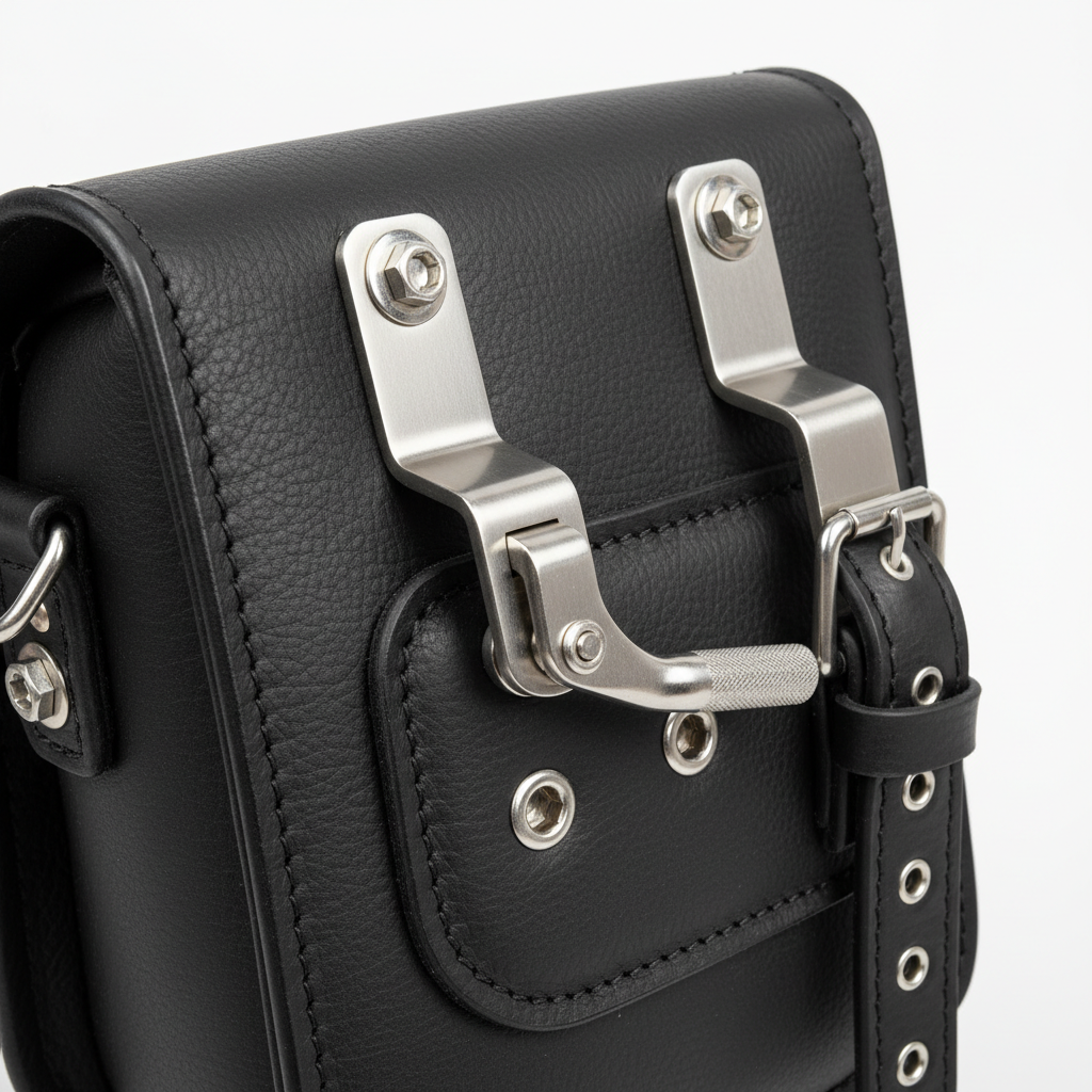 Custom Racer Motorcycle Saddlebag - Hardware & Mounting Detail