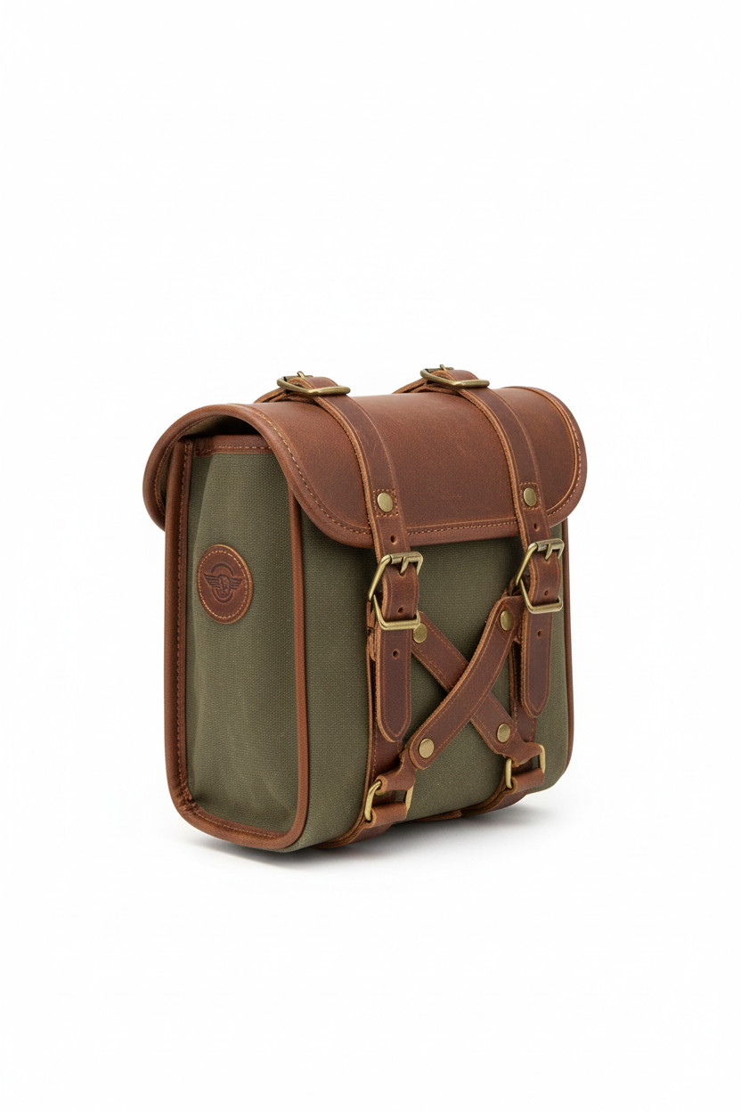Custom Retro Mini Motorcycle Saddlebag - 3/4 Rear Angle