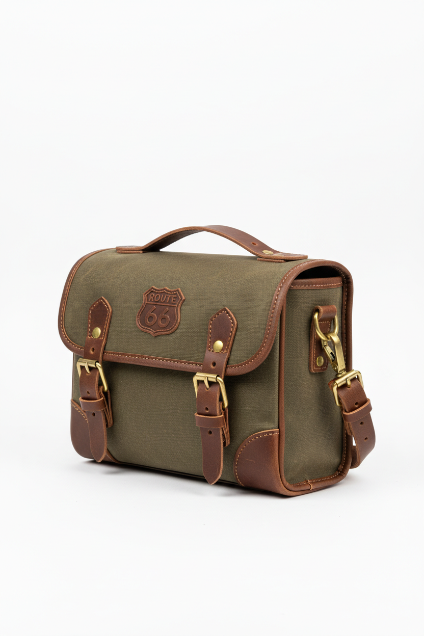 Custom Retro Mini Motorcycle Saddlebag - 3/4 Front Angle