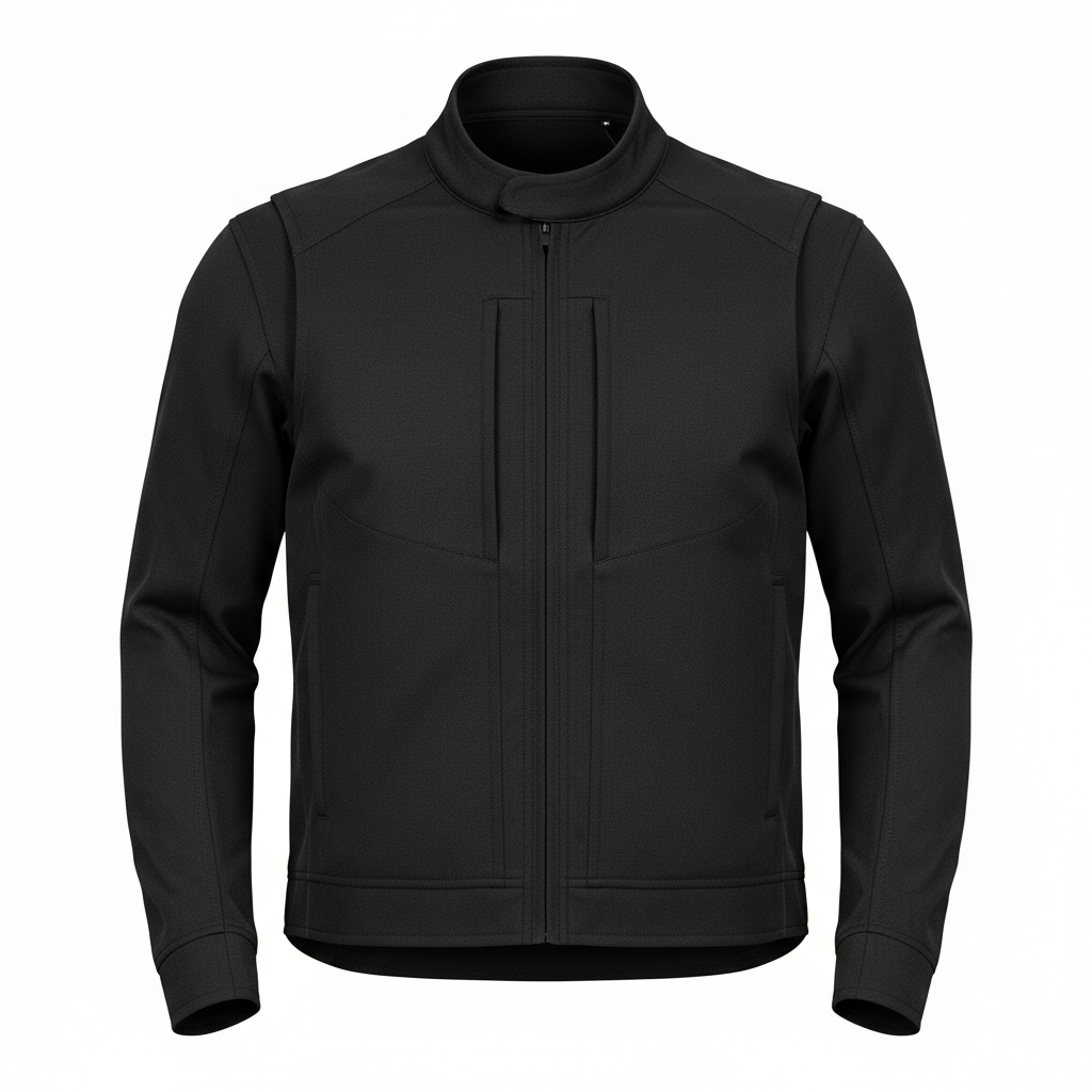 Plain black heated motorcycle riding vest and base top, overhead flat lay on white background