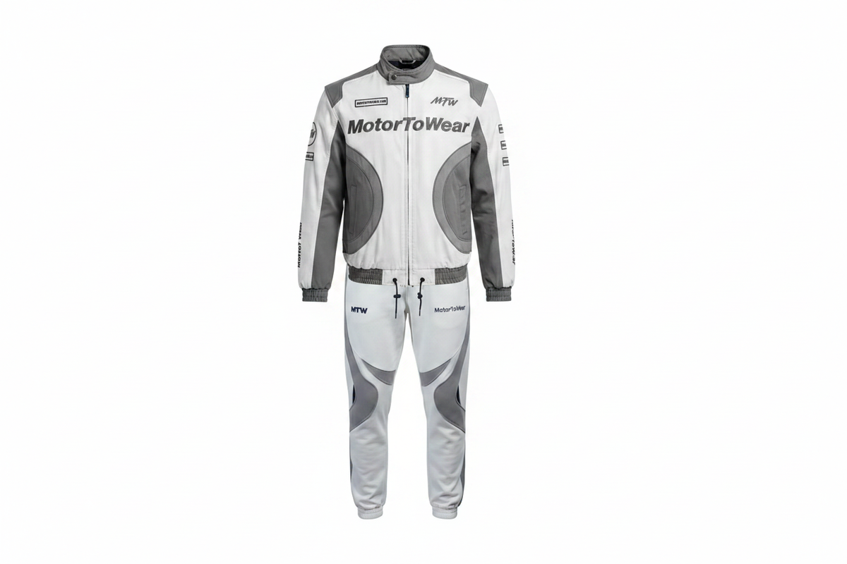 MotorToWear Racing Tracksuit Set Group Flat Lay