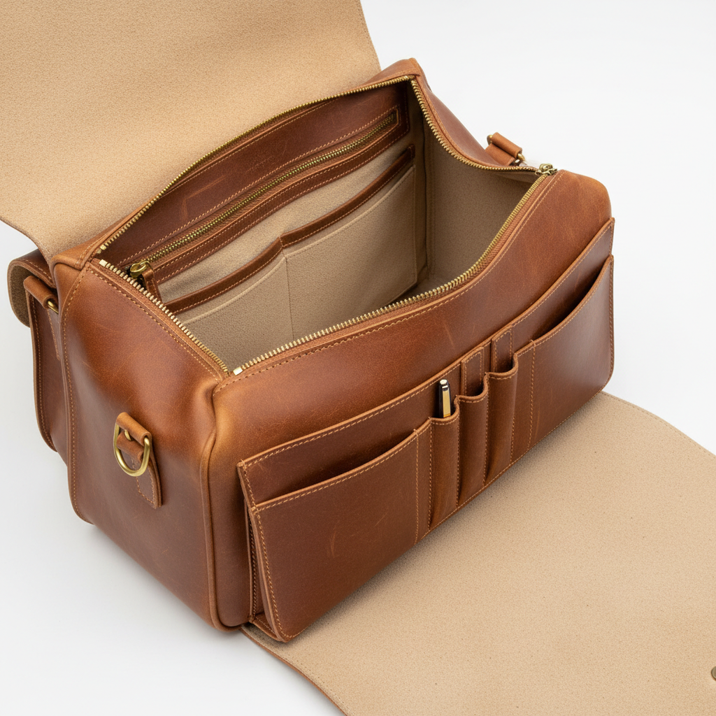 Custom Retro Super Motorcycle Saddlebag - Interior Detail