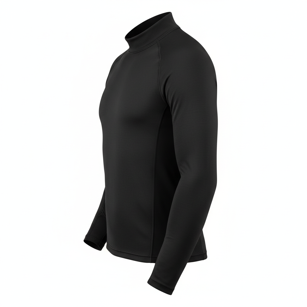 Plain black heated motorcycle riding vest and base top, side view on white background