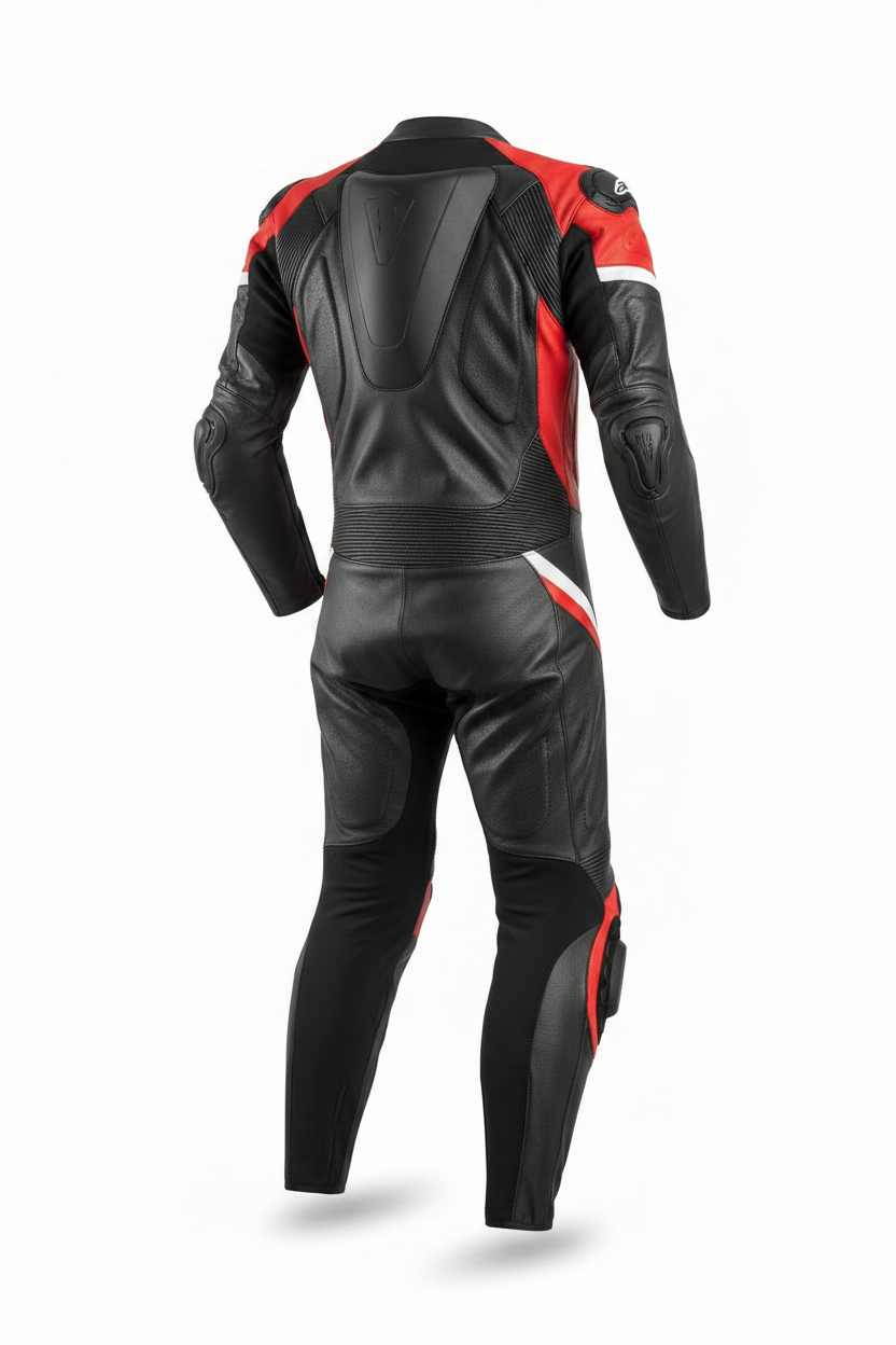 Custom Supermoto Adventure Suit Back 3/4 Angle — MotorToWear