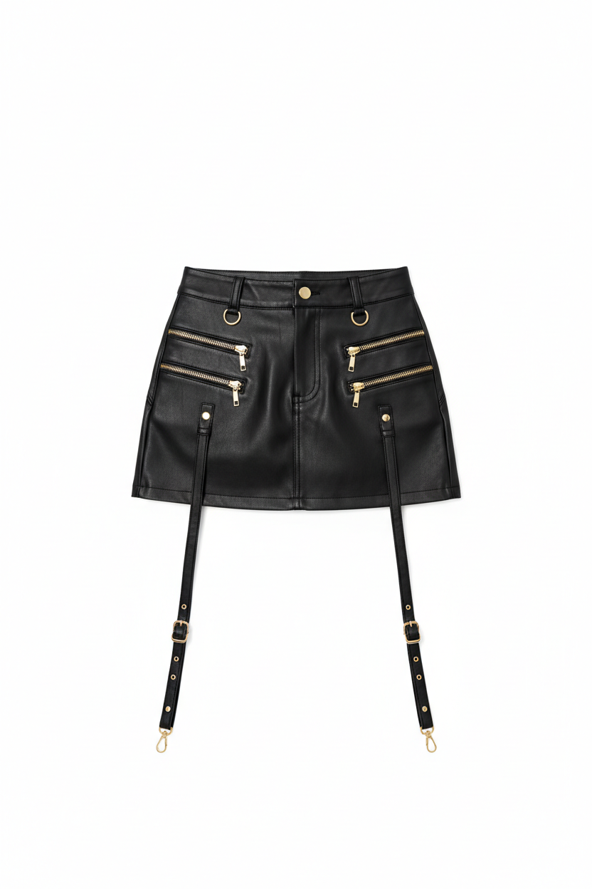 Garter Mini Skirt Gold Black — Flat lay