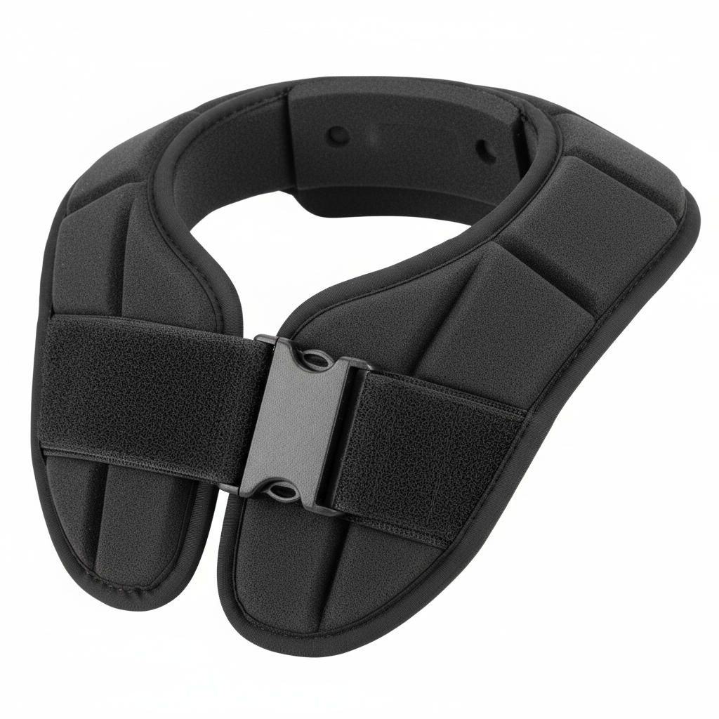 Close-up of plain fastening and edge detail on motorcycle neck brace