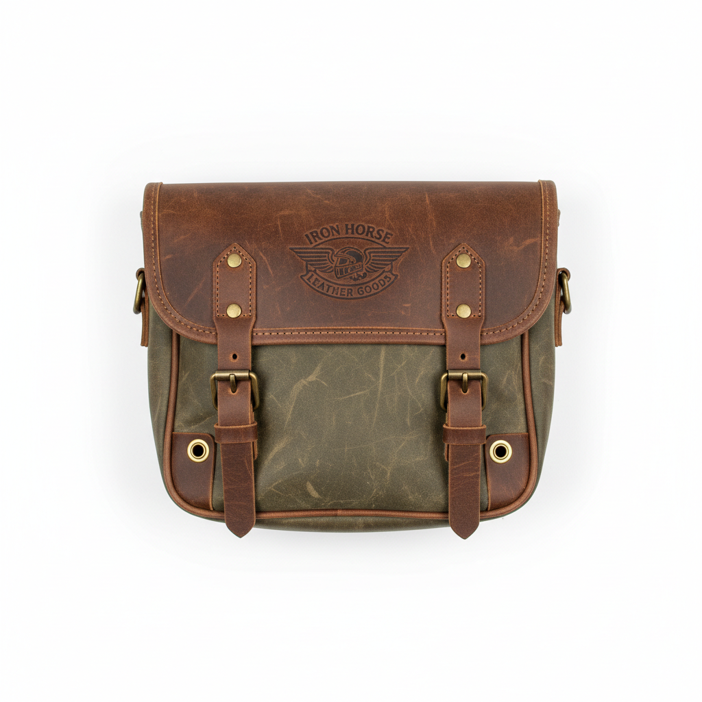 Custom Retro Mini Motorcycle Saddlebag - Flat Lay Overhead