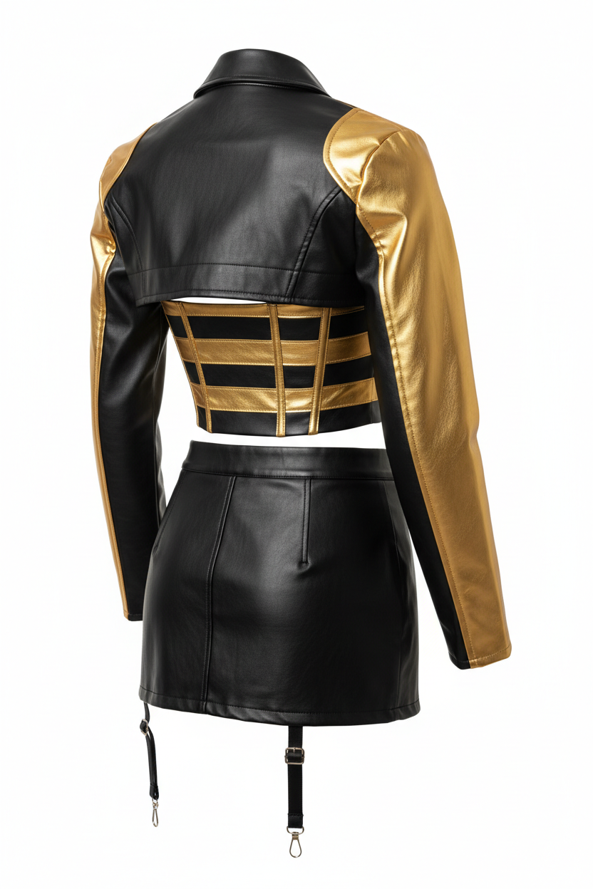 Racing Corset Set Gold Black — Full set 3/4 back angle