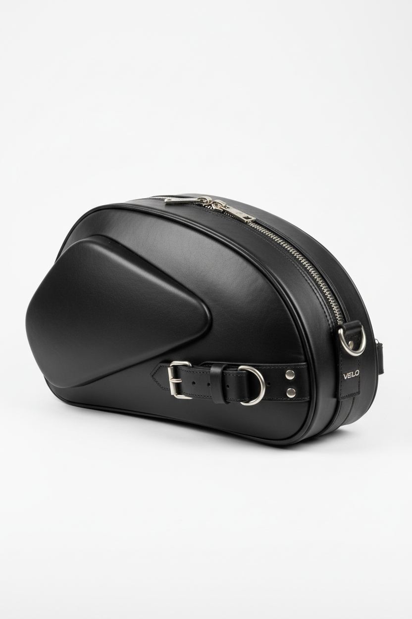 Custom Racer Motorcycle Saddlebag - 3/4 Front Angle