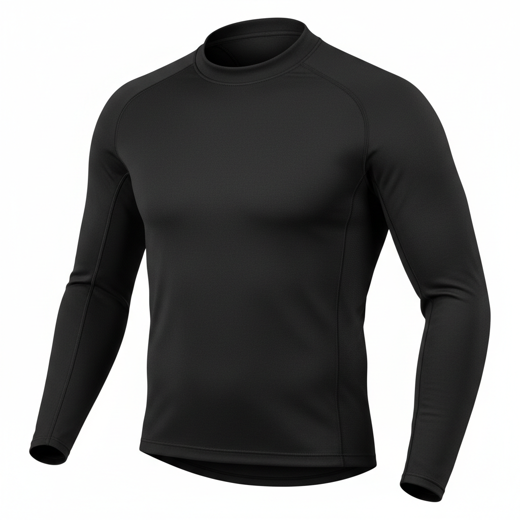 Plain black heated motorcycle riding vest and base top, three-quarter front view on white background