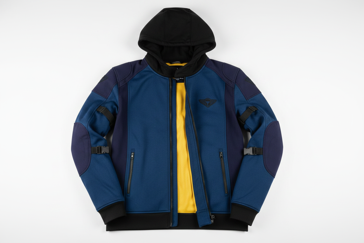 Kevlar Riding Hoodie – Flat Lay Blue