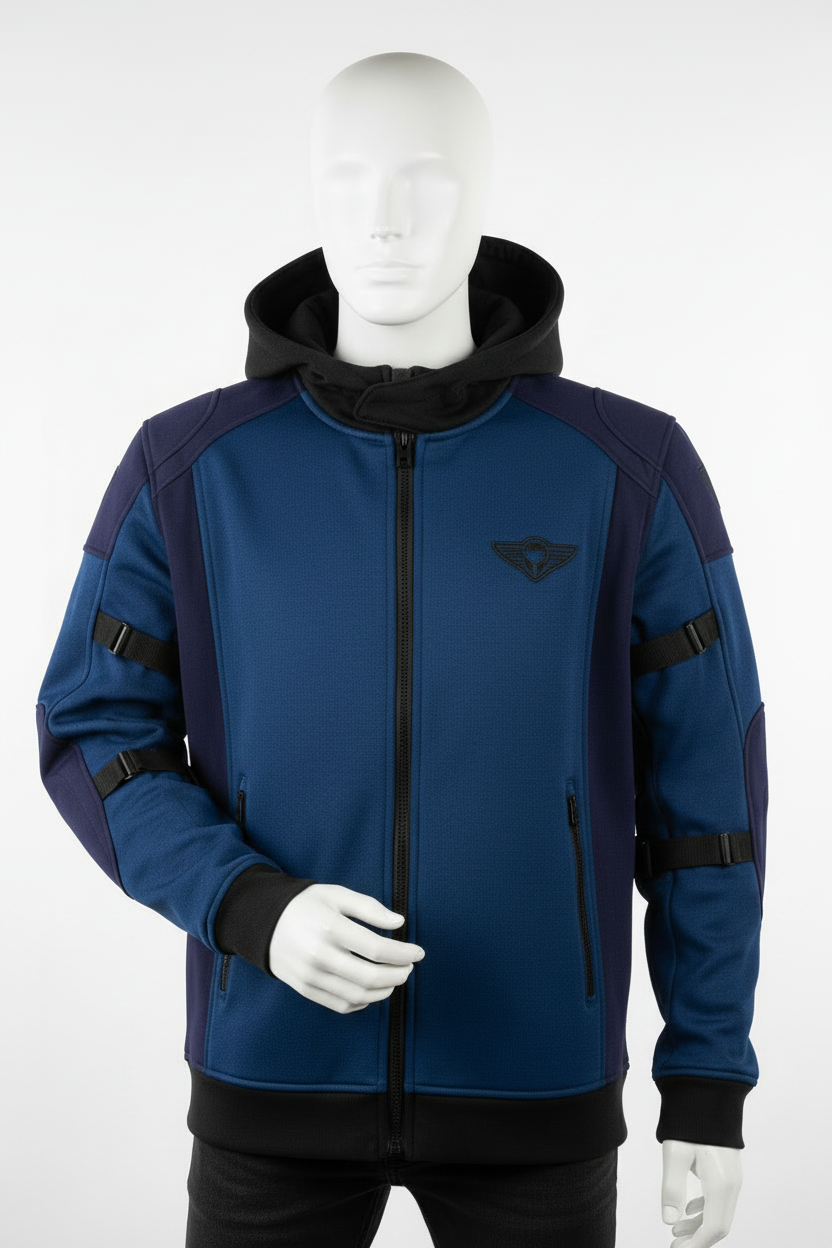 Kevlar Riding Hoodie – Front View Blue