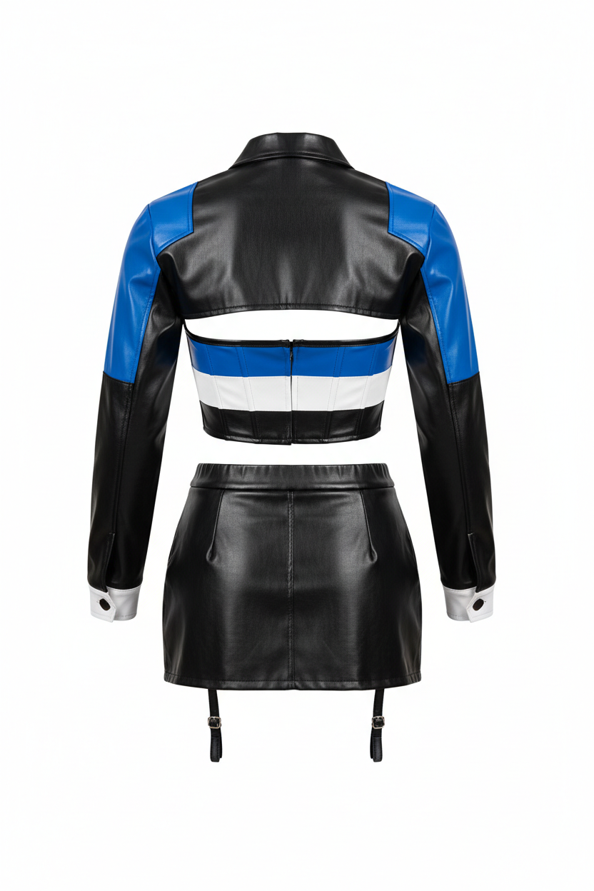 Racing Corset Set Blue White Back