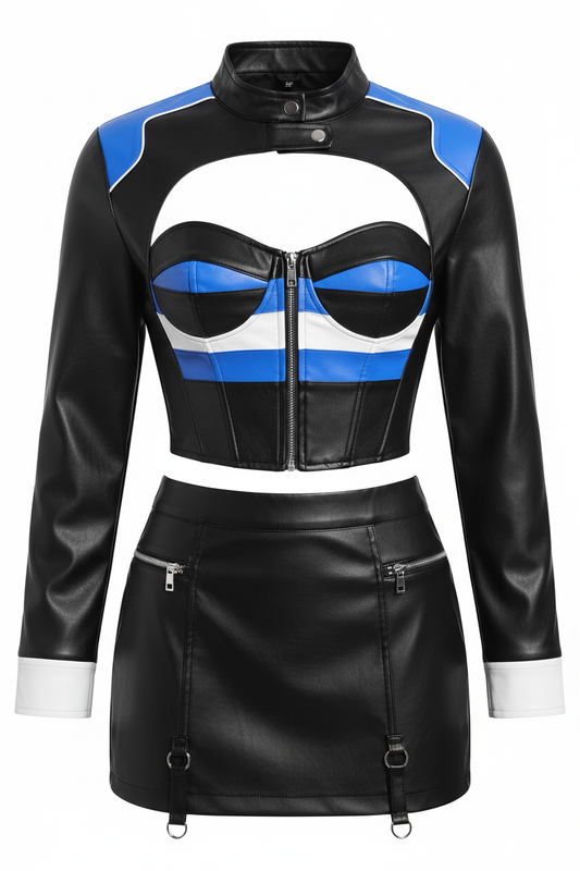 Racing Corset Set Blue White Front